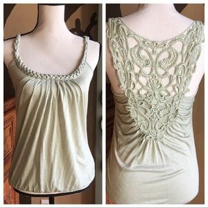 Medium light green tank with crochet back